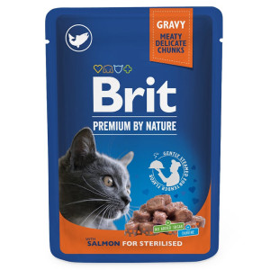 BRIT PREMIUM CHUNKS SALMON STERILISED konservi kaķiem Lasis mērcē 100g